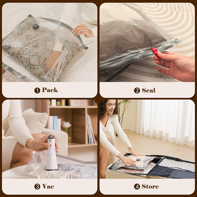Vacbird 9 Pack Vacuum Bags for Travel with Rechargeable air Pump, Carry-on Size Vacuum Seal Bags for Luggage and Suitcase Compression, Space Saver for Clothes and Clothing Travel