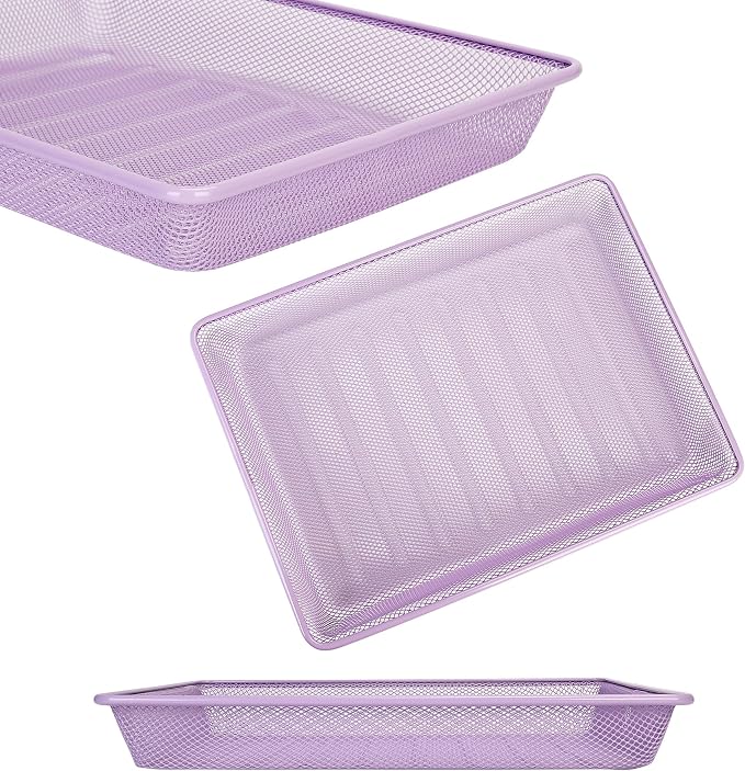 Office Metal Mesh Basket for Desk, Single Paper Tray Organizer, Turn in Trays Classroom, Flat Mail Letter Storage Basket for Office Home Drawers School (5, Purple)