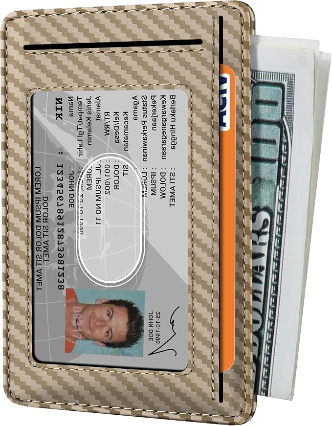 Travelambo Front Pocket Minimalist Leather Slim Wallet RFID Blocking Carbon Fiber Texture