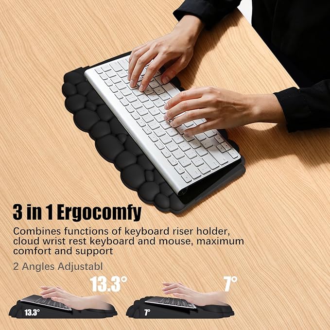 Ergonomic Wrist Rest for Keyboard, Soft Memory Foam Cloud Keyboard Stand Pad with Wrist Rest Set with Non-Slip Silicone Base, Easy Typing, Pain Relief, Comfort for Computer Laptop Mac - Rainbow