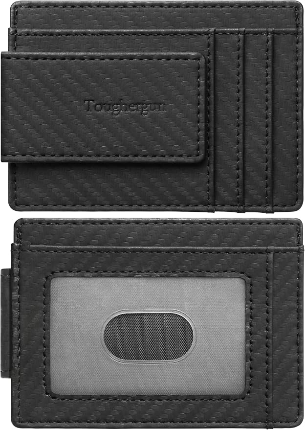 Toughergun Slim Wallet for Men RFID Blocking Money Clip, Minimalist Front Pocket Credit Card Holder, Magnetic Thin Mens Wallets with ID Window