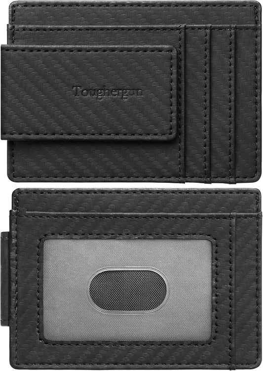 Toughergun Slim Wallet for Men RFID Blocking Money Clip, Minimalist Front Pocket Credit Card Holder, Magnetic Thin Mens Wallets with ID Window