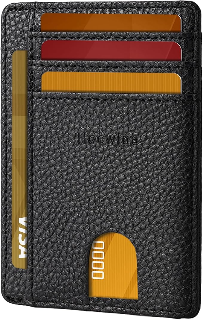 Hoewina Slim Wallet for Men, Credit Card Holder Wallet, Minimalist Design - RFID Blocking Front Pocket Leather Thin Wallet for Men and Women(Lichee Black)