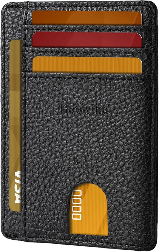 Hoewina Slim Wallet for Men, Credit Card Holder Wallet, Minimalist Design - RFID Blocking Front Pocket Leather Thin Wallet for Men and Women(Lichee Black)