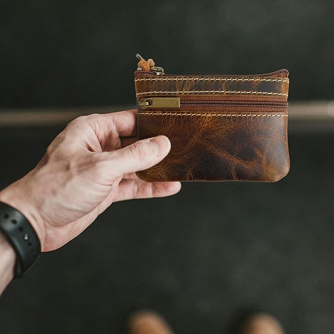 Coin Purse for Men,Coin Pouch for Men,Genuine Leather Mens Tray Purses Coin Purse Cash Change Wallet Key Holder Money Pouch (Antique Brown)