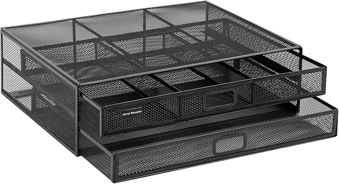Mind Reader Monitor Stand, Ventilated Laptop Riser, Storage Drawer, Office, Metal Mesh, Black