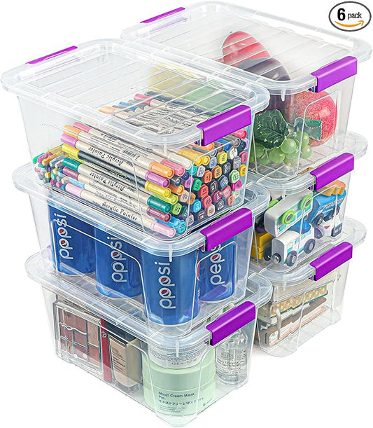 EOENVIVS Clear Storage Bins with Lids 6 Pack, 7 Qt Stackable Storage Containers with Buckle Lock, Durable Plastic Containers & Storage Box Organizer for Pantry, Bathroom, Closet & Office Use