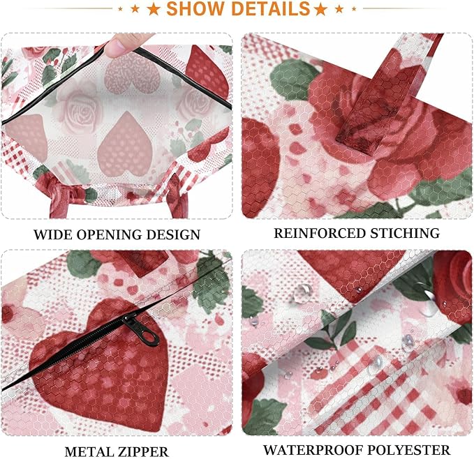 Travel Laundry Bags 2 PC Wet Dry Bag with Handle Dirty Clothes Organizer for Swimsuits Beach Camping Waterproof Washable Rose Stripes Heart Pink