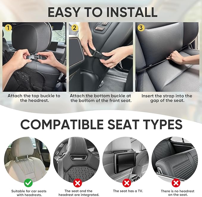 BALEINE Backseat Car Organizer, Back Seat Car Organizers and Storage, Kick Mats Back Seat Protector, Travel Accessories for Most Automotive (1 Pack, Black)