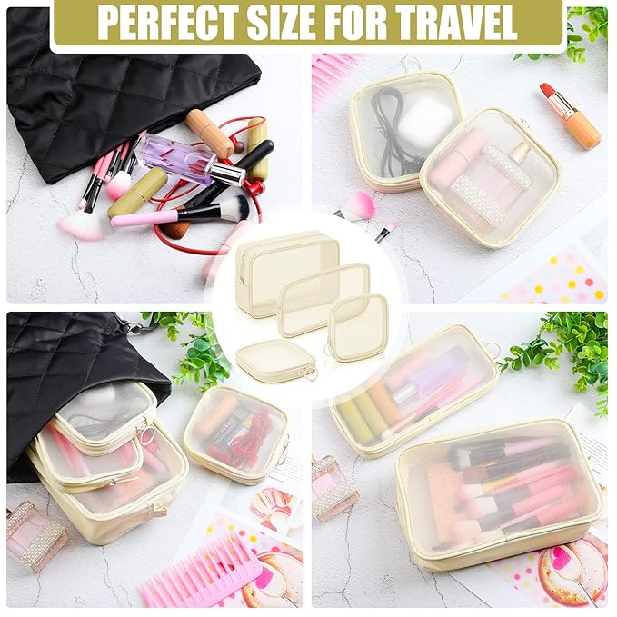Weewooday 4 Pcs Mesh Makeup Bag Mesh Cosmetic Bag Travel Toiletry Pouch with Zipper Mini Makeup Cosmetic Purse for Daily Accessory(Small, Large, Medium,Beige)