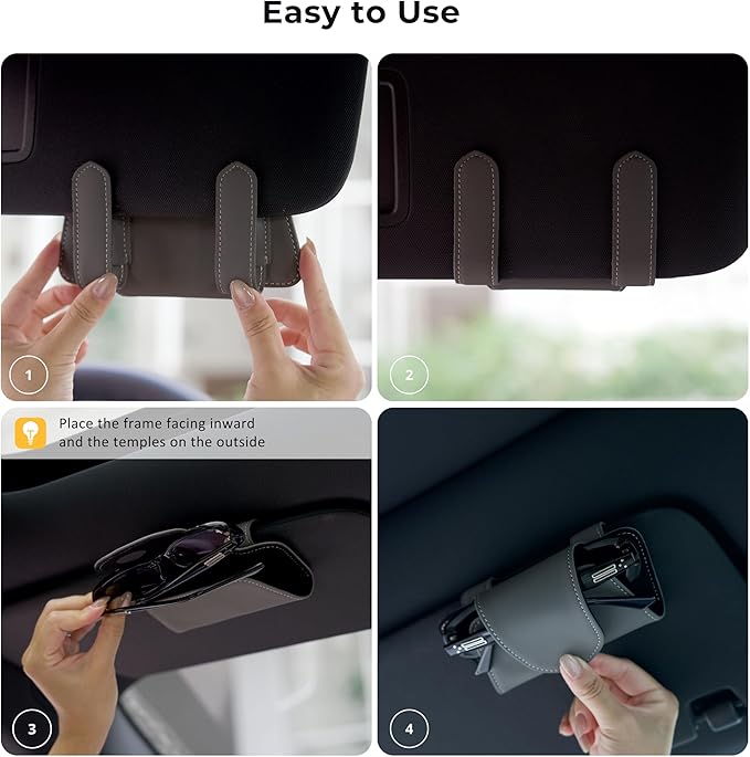 Car Sunglasses Holder Case, Leather Sunglasses Holder Clip for Car Sun Visor, Magnetic Glasses Clip, Car Interior Storage Accessories (Beige)