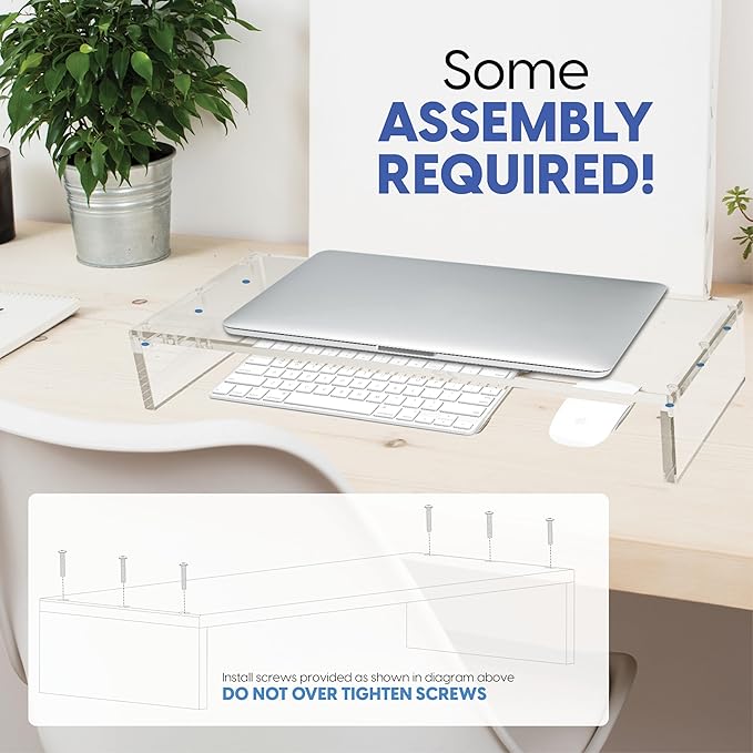 Mammoth High Grade Heavy Duty Clear Acrylic Computer Monitor Riser Stand for Home and Office, 20" Wide Base with 50LBs Load