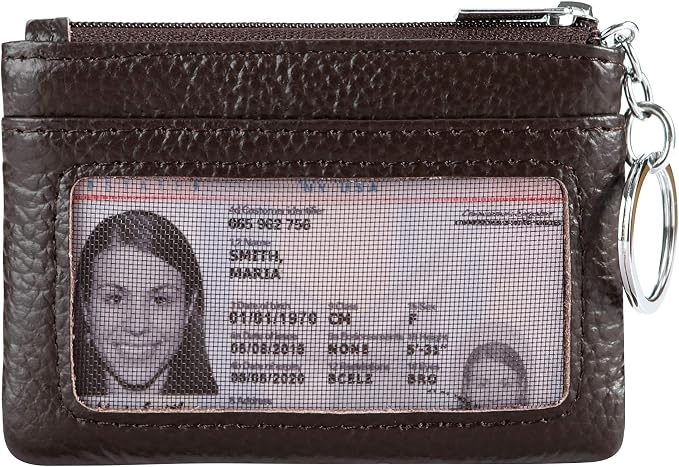 Women Genuine Leather Keychain Zipper Change Wallet Small Mini Pocket Size Coin Purse