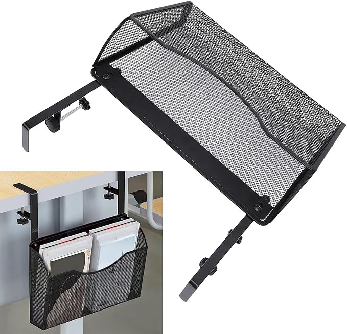 TOPINCN Desk Side Storage, Adjustable Hanging Under Desk Storage Organizer Clamp on Desk Organizer for Office Dormitory and Home (Black)