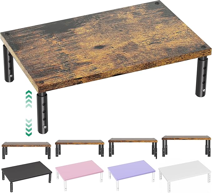 OPNICE Adjustable Monitor Stand Riser for Desk, Computer & Laptop Stand, Desk Organizers and Accessories, Office Desk Accessories & Workspace Organizer for Home Office, Brown Wood