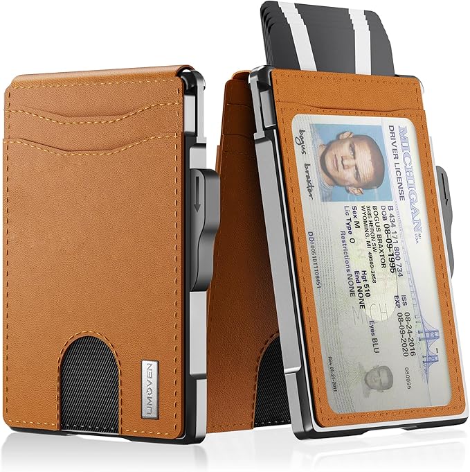 umoven Wallet for Men - with Money Clip Slim Leather Slots Credit Card Holder RFID Blocking Bifold Minimalist Wallet
