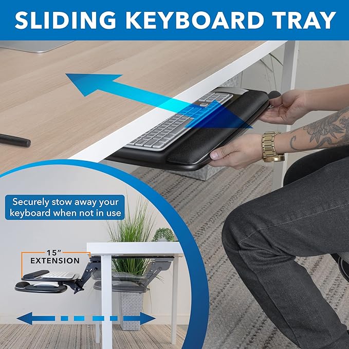 Mount-It! Under Desk Keyboard Tray, Adjustable Slide-Out Keyboard & Mouse Platform, 20.5" W × 11" D, Ergonomic Wrist Rest, Tilt & Swivel, Heavy-Duty Bolt-On Keyboard Drawer for Home Office, Black