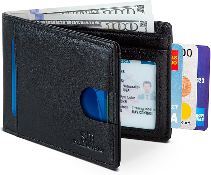 SERMAN BRANDS RFID Blocking Slim Bifold Genuine Leather Thin Minimalist Front Pocket Wallets for Men Billfold Wallet Men Gift