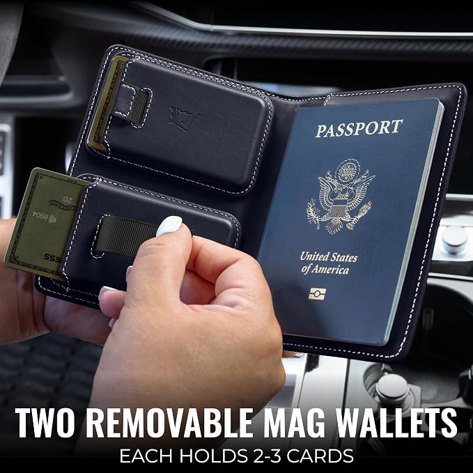 Kings Loot Passport Holder Wallet – RFID Blocking Leather Travel Wallet with Built-in Airtag Holder – Holds 1-6 Cards & Passport – Easy Pull Tab – Slim & Stylish Wallets (Sapphire)