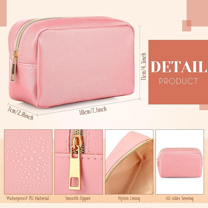 Sweetude 10 Pcs Makeup Bag Bulk for Women Preppy Gift PU Leather Cosmetic Bag Small Skincare Toiletry Pouch Mother Travel Cosmetic Pouch for Bridesmaid Bride Wedding Gift Favors (Classic Color)