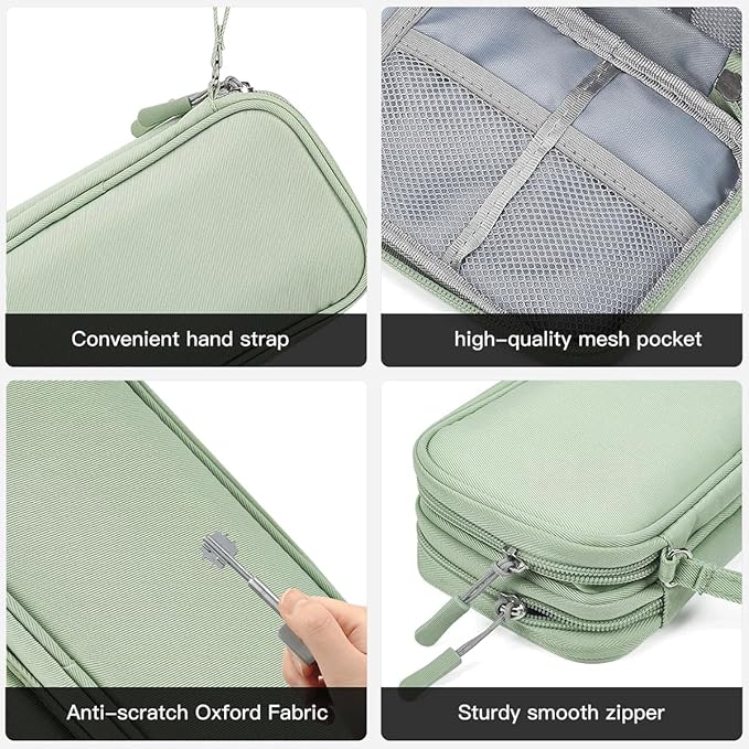 CAAORDKSO Cord Organizer Travrel Bag, Electronic Organizer Travel Case, Water Resistant Cable Organizer Pouch for Cable, Cord, USB, Charger, Phone, Power Bank, Earphone (Mint Green, Medium)
