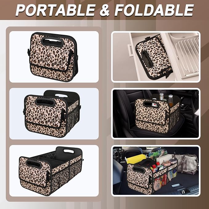 Deosk Trunk Organizer for SUV, Car Organizers and Storage with Reinforced Handles, Car Accessories for Women/Men - Large, Leopard Print