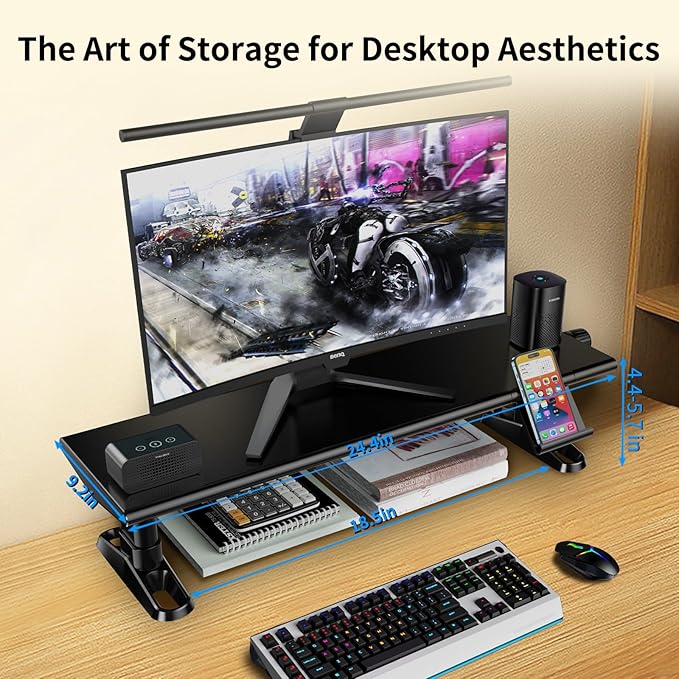 Computer Monitor Stand Riser for Desk,4.4-5.7 Inches Freely Height Adjustable with Cellphone Holder,Multi-Purpose Desktop Organizer Monitor Stands Riser for Computer,Laptop,Printer,TV (BLack)