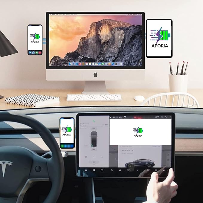 Aporia - Compatible with MagSafe iPhone +12 Side Mount Holder for Laptop Computer EV Monitor Extender Magnetic Arm for Dual Screen (Black - MagSafe)