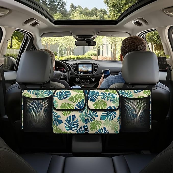 Palm Leaves Car Trunk Organizer,Large Capacity,Non-Sagging,Detachable Backseat Hanging Organizer,Standard Size for Most SUVs