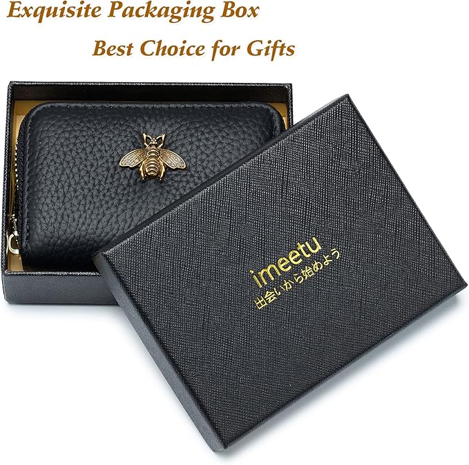 imeetu RFID Credit Card Holder, Small Leather Zipper Card Case Wallet for Women