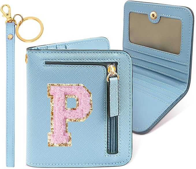 COSHAYSOO Personalized Easter Basket Stuffer Birthday Graduation Appreciation Thanksgiving Gifts for Girls 7 8 9 10 11 12 13 14 year old RFID Wallet Blue Small Initial Letter P