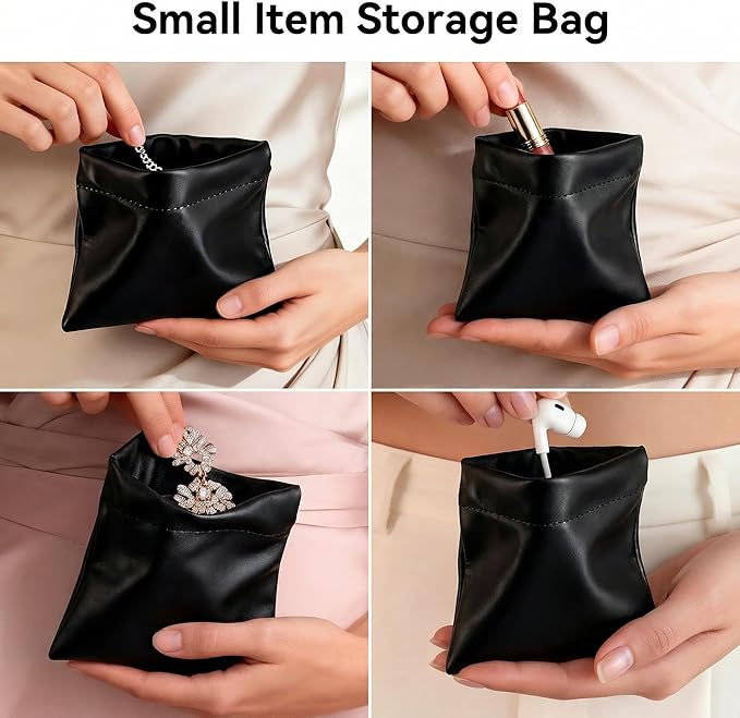 4 PCS Small Makeup Bag for Purse, Mini Portable Cosmetic Pouch for Women, Coin Purse Lipstick Cosmetic Accessories Organizer, Travel Storage Pouch, Black