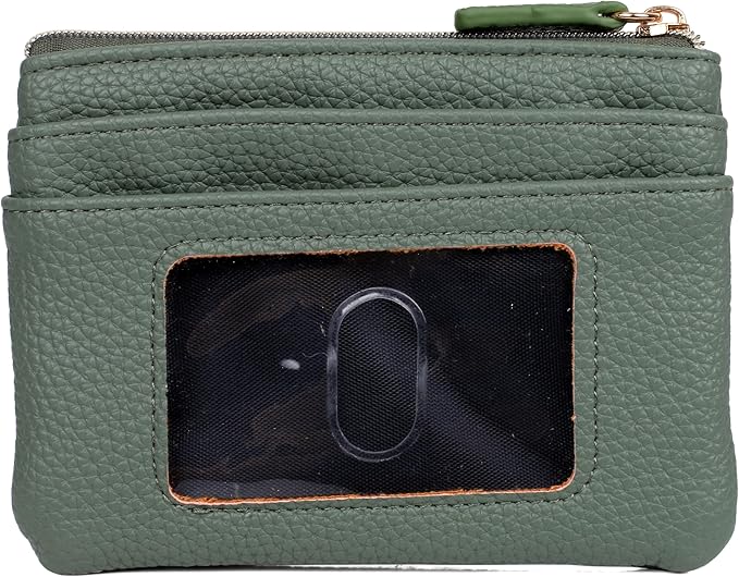 Julia Buxton Vegan Leather Wallet with Zipper, ID Windows, RFID Blocking, Card Slots & Key Ring, Compact Coin & Card Holder Case, Gift Idea, Classic Sage