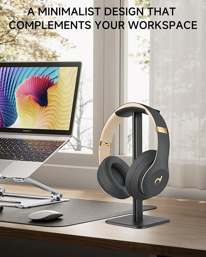 Headset Stand - Headphone Holder for Desk with Aluminum Hanger Compatible with All Over-Ear On-Ear Computer Xbox One PS5 PS4 PC Game Telephone Headsets (Black)