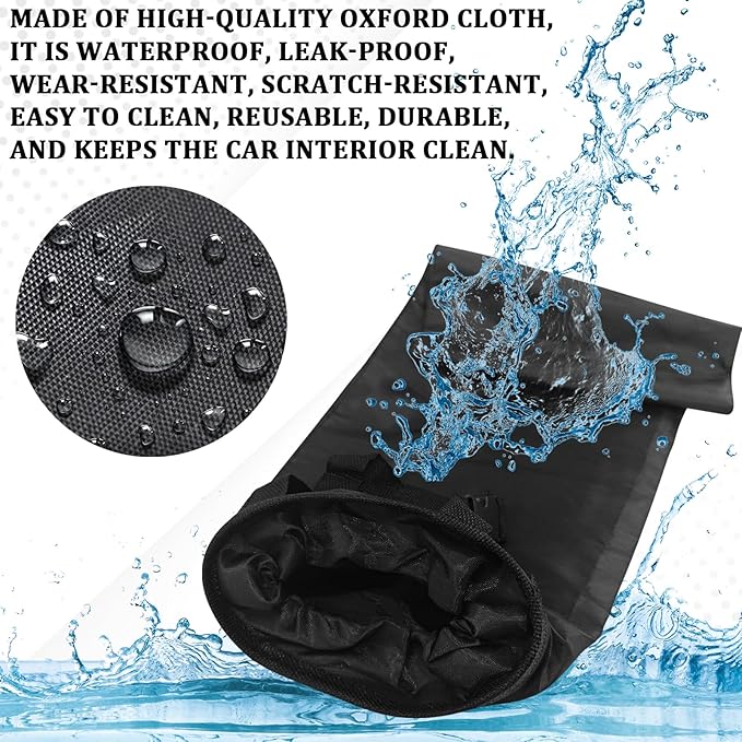 Hanging Car Trash Bag, Waterproof Washable Foldable Garbage Can with Elastic Opening & Sticky Strap, Trash Bag for Car,Detachable Seat Back Organizer for Car Home Outdoor Travel