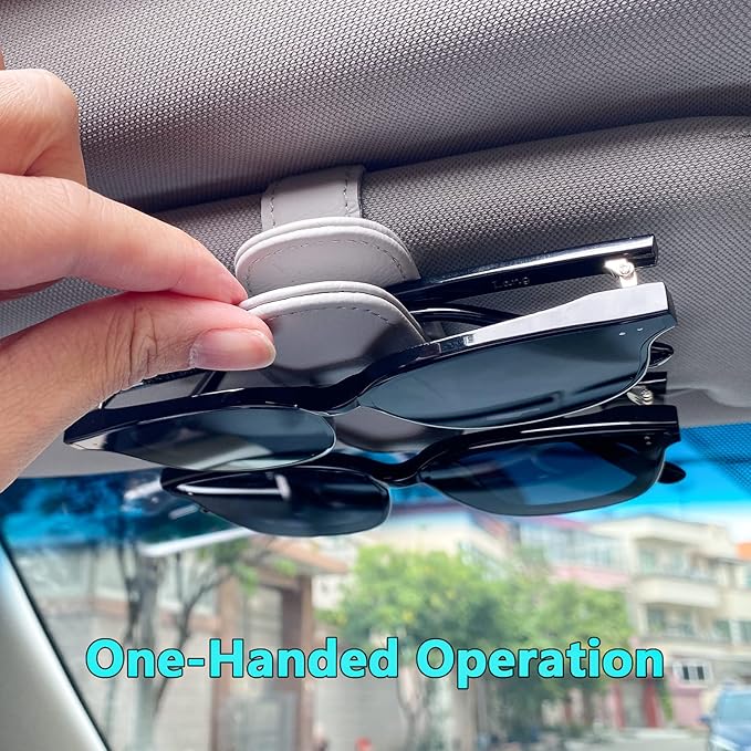 Visonx 2 Pack Car Visor Sunglass Holder, Magnetic Leather Eyeglass Clip Hanger, Square Car Visor Glasses Holder Accessories (Grey)