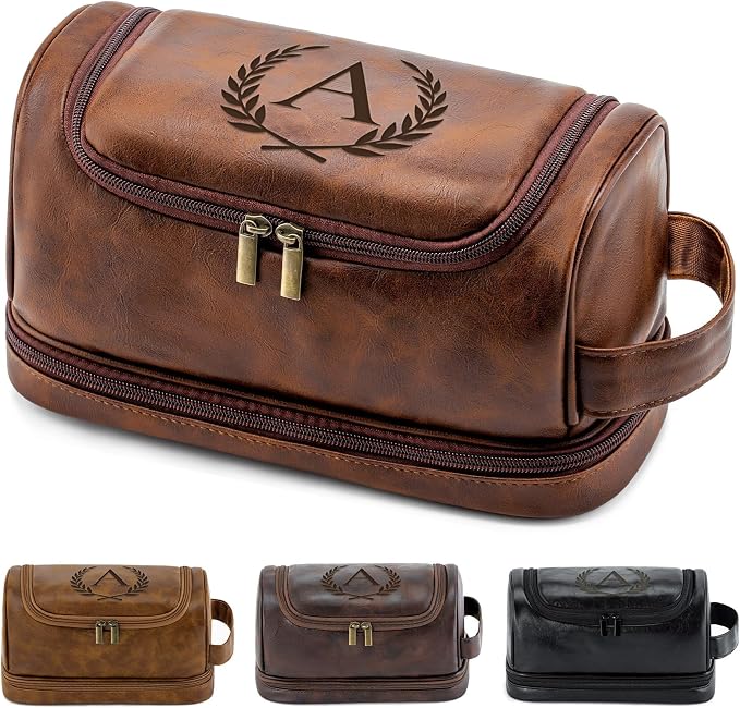 Personalized Dad Gifts from Daughter Son Travel Mens Toiletry Bag, Unique Shaving Bag Fathers Day Thanksgiving Christmas Birthday Gifts for Men Father New Dad Papa Elderly, Reddish Brown A