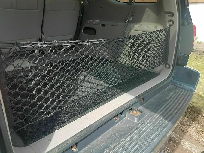 Rear Trunk Organizer Cargo Net for Toyota Sequoia 2001-2007 – Envelope Style Cargo Net for SUV – Black Color – Premium Mesh Elastic Car Trunk Organizer Vehicle Carrier Storage