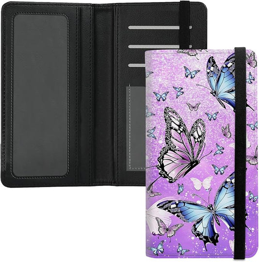 Premium PU Leather Checkbook Cover for Men & Women,RFID Blocking Slim Check Book Holder with Duplicate Check Divider & Pen Holder,Fits Standard Personal Checks,Butterflies Purple