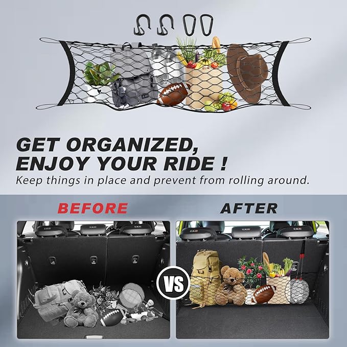 Karltys Envelope Style Cargo Net for Hyundai Kona 2024 2025 2026, Heavy Duty Rear Trunk Mesh Cargo Net for 2025 Kona Accessories, Elastic Nylon Mesh Storage Netting Organizer
