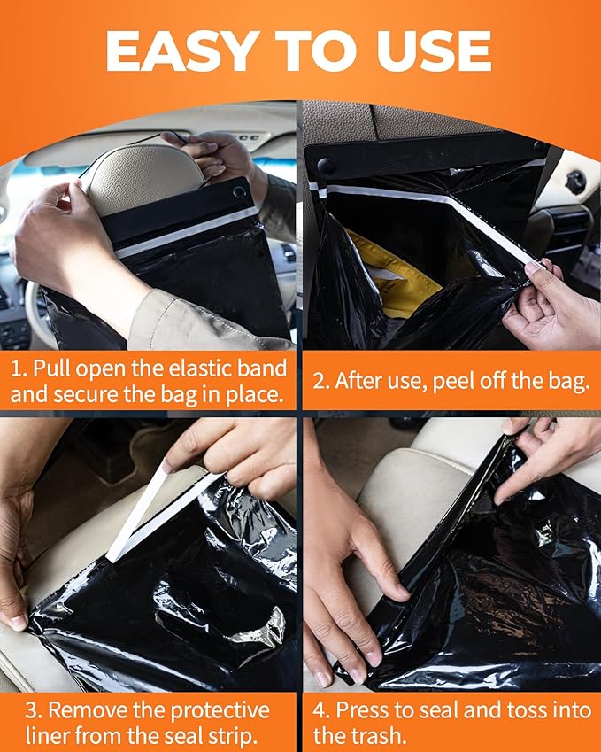 Disposable Car Trash Bags Hanging (Set of 15, Black) - Large 15 x 12Inches, Recycled Car Garbage Bags with Leak-proof & Smell-proof, Multipurpose Automobile Trash Container Perfect Car Fit