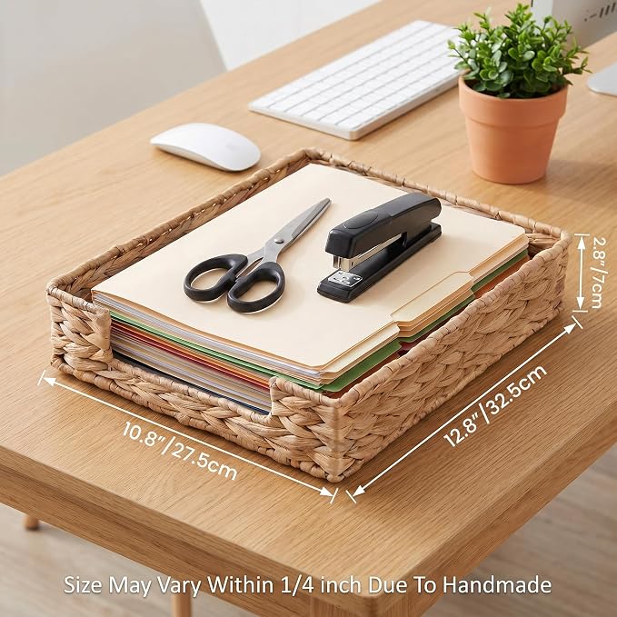 Set of 2 Letter Tray Water Hyacinth,Desk Organizer for Office Supplies | Desk Tray Organizer for A4 Paper, Magazine, Jewelry Cosmetics, Paper Holder Storage Basket for Office, School, and Workspace