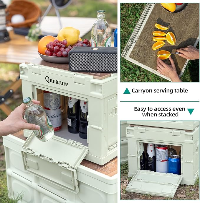 Collapsible Storage Bins with Lockable Doors & Removable Cutting Board,26L Foldable Stackable Heavy-Duty Box for Camping, Picnic, Closet, Garage, and Moving Organization
