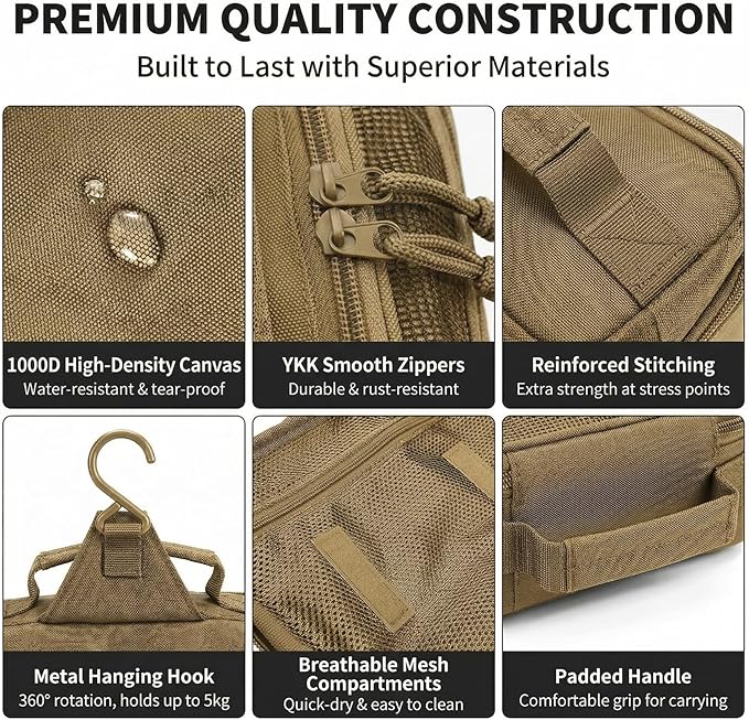 VELVEBAG ﻿Tactical Toiletry Bag for Men, Mens Toiletry Travel Bag, Hanging Dopp Kit Waterproof TravelShaving Hygiene Bag, Bathroom Multi-pocket Organizer, for Short Trips, Camping & Gym, No Molle