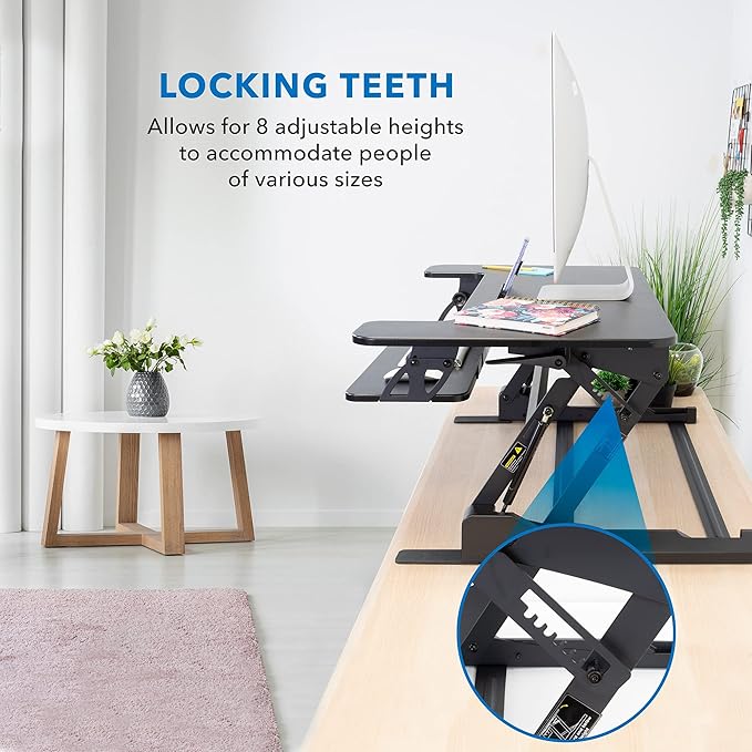 Mount-It! Standing Desk Converter - Height Adjustable Stand Up Riser with Manual Lift, 36.5" x 22" Desktop, Stand up Convertor in Black, Fits Dual Monitors, Laptop and Keyboard Mouse Tray