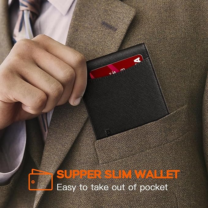 RUNBOX Slim Wallet for Men Genuine Leather RFID Blocking Bifold Minimalist Front Pocket Mens Wallet with Money Clip Thin Gift Box