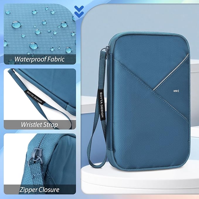 Veki Passport Holder for Travel Women Family, Passport Wallet Bag, RFID Travel Document Organizer, Waterproof Passport Holder for Men, Portable Case for Cards, Cash, Tickets, ID (Navy Blue, L)