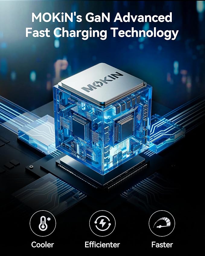 MOKiN Desktop Charging Station, 200W 6-Port Retractable USB C Charging Station for Multiple Devices, Office Desk Accessories GaN Charger for iPhone, iPad, MacBook, Galaxy, Dell and More