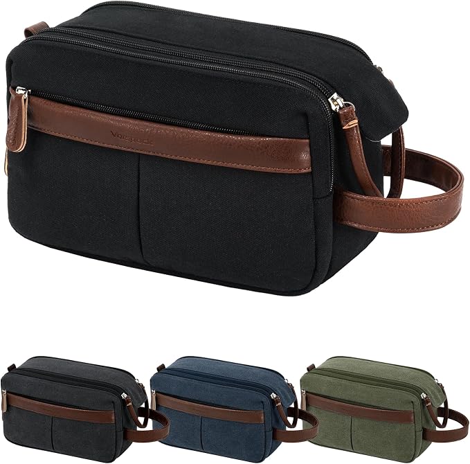 Vorspack Canvas Toiletry Bag for Men - Water Resistant Travel Bag for Toiletries, Bathroom Essentials, Accessories - Black