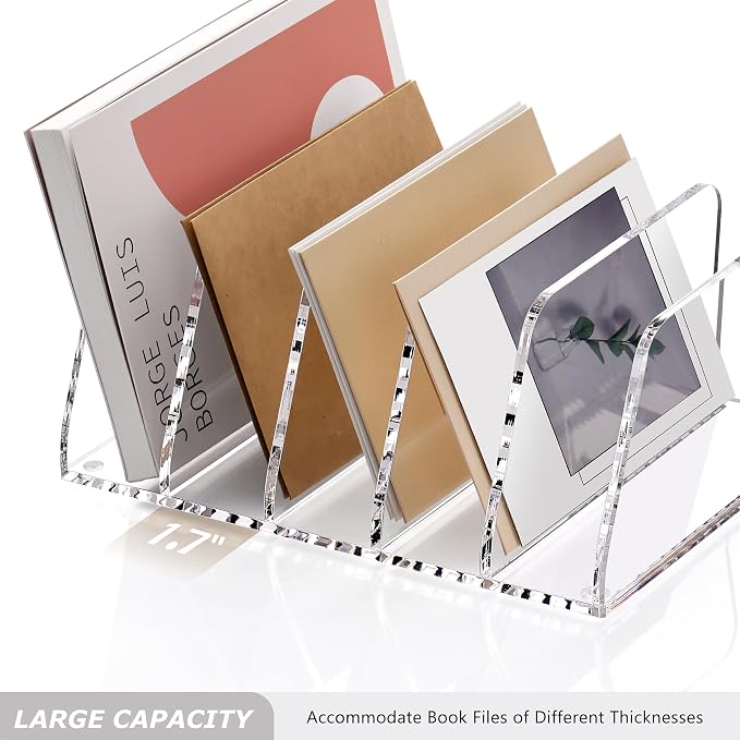 SANRUI Acrylic Mail Sorter Desktop Organizer, 5 Compartments Clear Small File Script Letter Document Storage for Desk Bill Filling Envelope Holder Office, Home, School Organization
